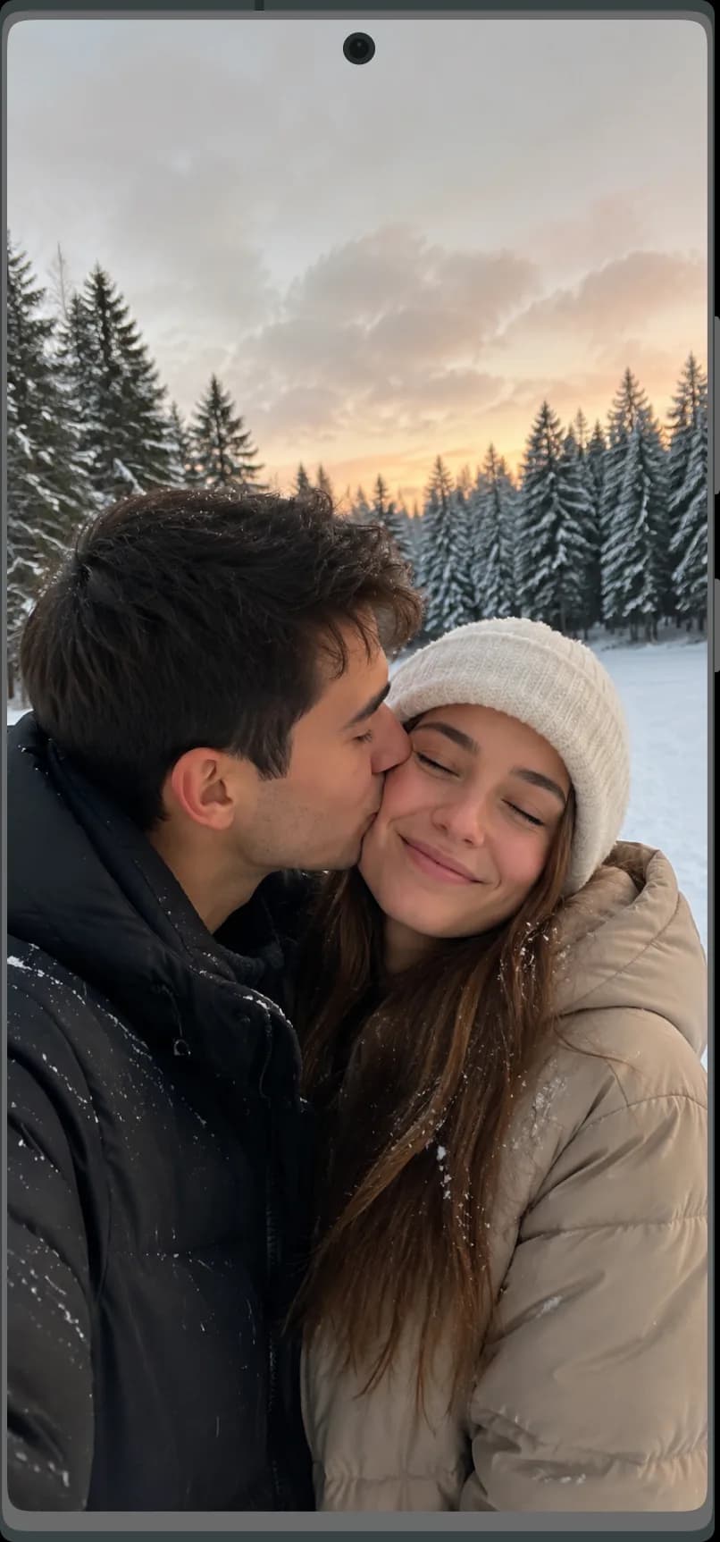 A couple saving a winter memory in Fonder